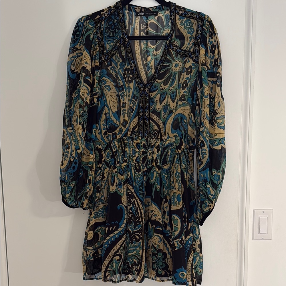Zara Green and Blue Long Sleeve Sundress